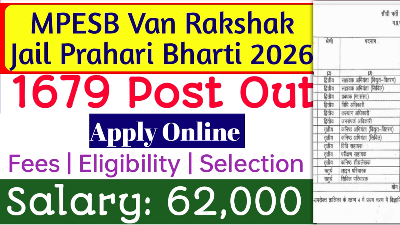 You are currently viewing MPESB Van Rakshak Jail Prahari Bharti 2026: वन रक्षक जेल प्रहरी 1679 पदों पर नोटिफिकेशन ऐसे करे आवेदन ।