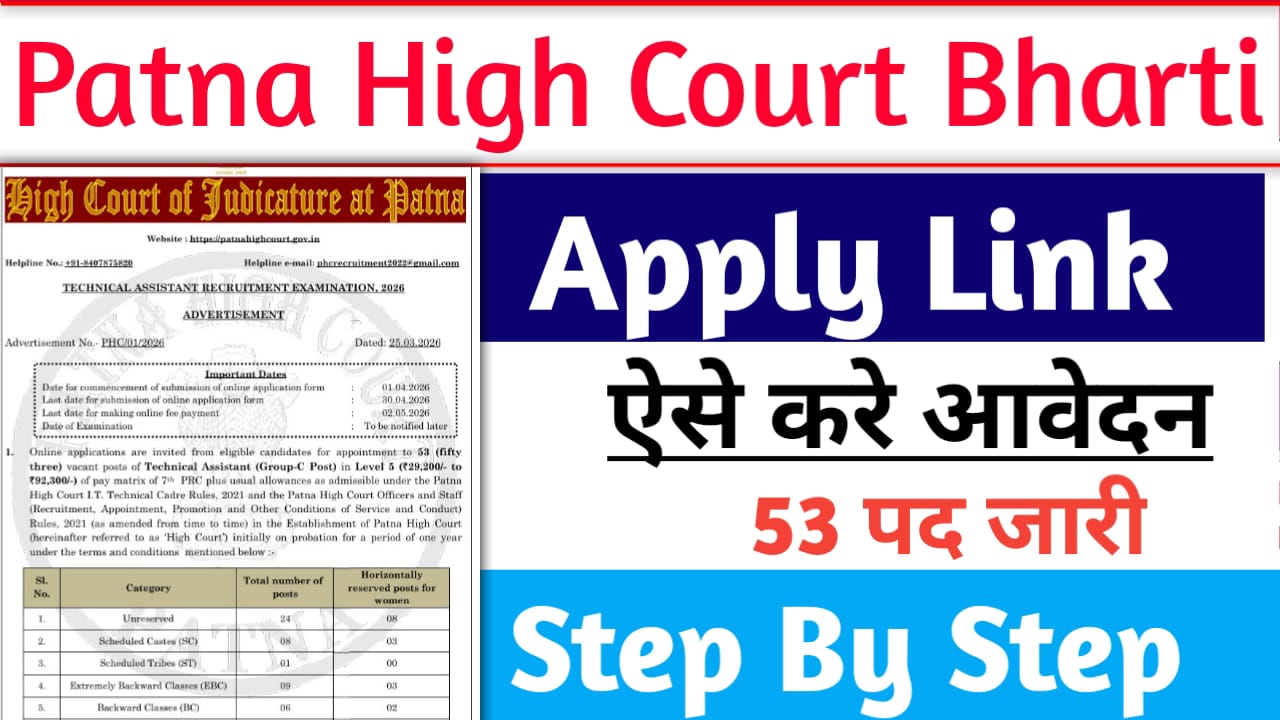 Read more about the article Patna High Court Technical Assistant Bharti 2026: पटना हाई कोर्ट टेकनिशियन भर्ती के लिए आवेदन ऐसे करे?